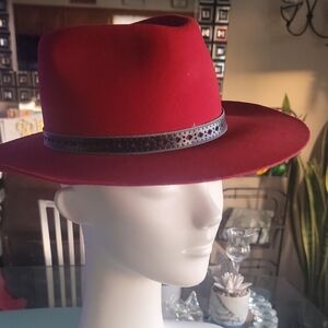 Stylish Red Fedora Hat with Black Band
